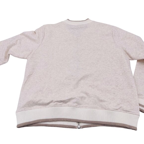 Lands End Womens Cotton Blend Zip-Up Bomber Jacket XL Beige & White Stripes - Picture 5 of 5